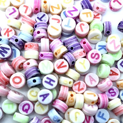 Acrylperlen, Buchstaben, A-Z, Pastell, 7mm, A