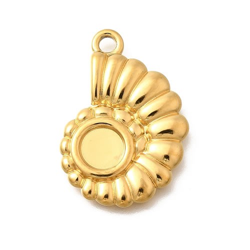 Anhänger, Cabochonfassung, 304 Edelstahl, 18K verg., Muschel, 1 Stück