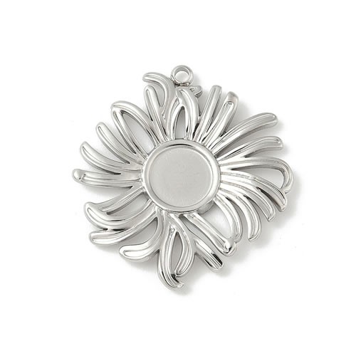 Anhänger, Cabochonfassung, 304 Edelstahl, Blume, 1 Stück
