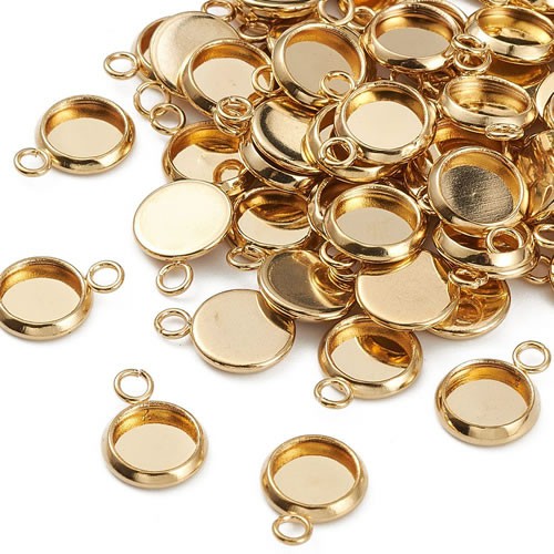 Anhänger, Cabochon, Fassung, 10x8x1,5mm, 18K verg., 1 Stück