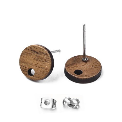 Ohrstecker, Holz, Rund, 316 Edelstahl, 1 Paar