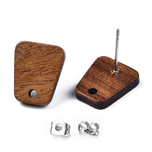 Ohrstecker, Holz, Trapeze, 304 Edelstahl, 1 Paar