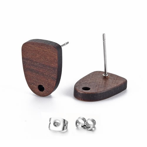 Ohrstecker, Holz, Halboval, 304 Edelstahl, 1 Paar