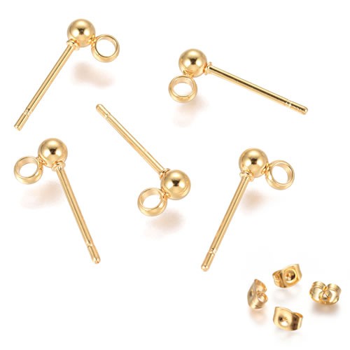 Ohrstecker, Kugel, 304 Edelstahl, Golden, 14mm, 1 Paar Ohrstecker, Kugel, 304 Edelstahl, Golden, 14mm, 1 Paar