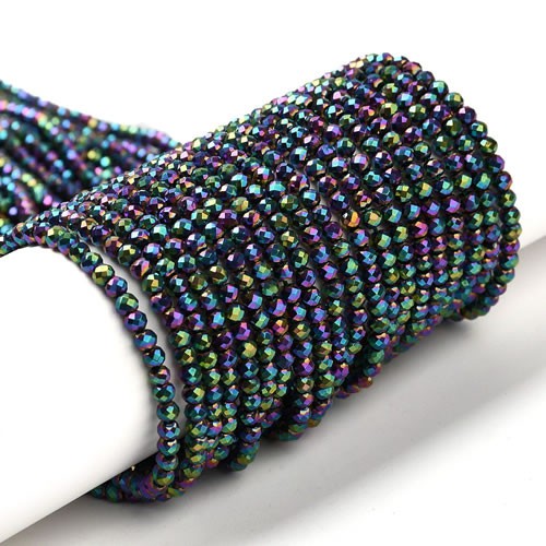 Glasschliffperlen, facettiert, Regenbogen, 3x2,5mm, 1 Strang