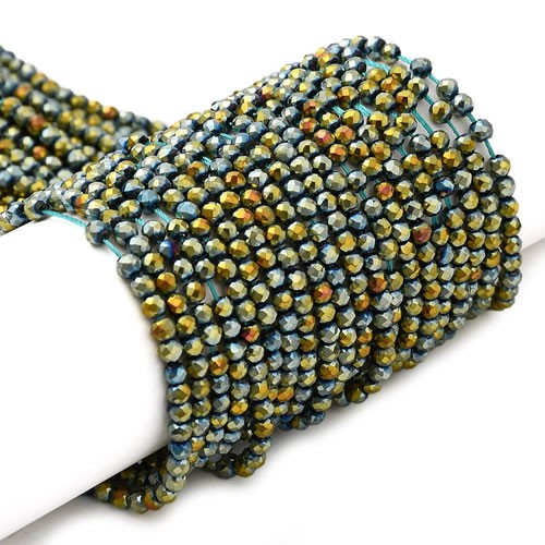 Glasschliffperlen, facettiert, Grün, 3x2,5mm, 1 Strang
