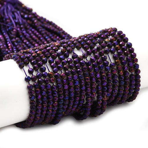 Glasschliffperlen, facettiert, Lila, 3x2,5mm, 1 Strang