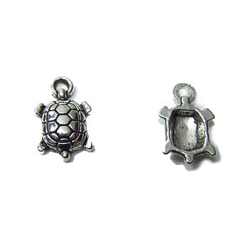 Metallanhänger, Mini-Schildkröte, Silberfarben, 1 Stück