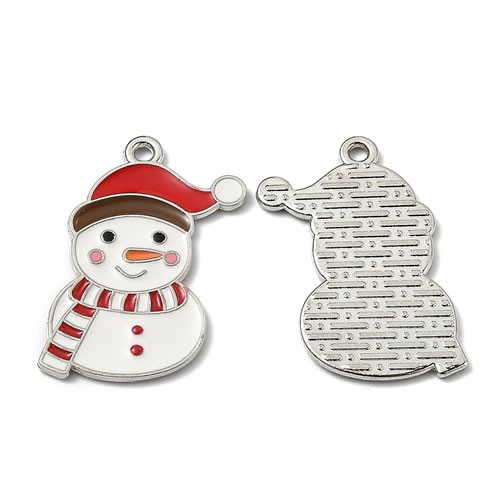 Schneemannanhänger, Emaille/Alloy, Silberfarben, 26mm, 1 Stück