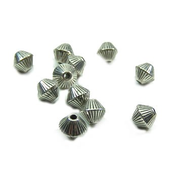 Perle, Bicon klein, Rillen, Kunststoff versilbert, 1 Stück