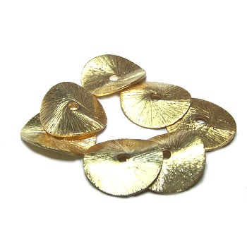 Kupferperle, Scheibe, Gewellt, 14mm, Vergoldet, Gebürstet, 1 Stück