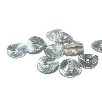 Kupferperle, Scheibe, Gewellt, 8mm, Versilbert, Gebürstet, 1 Stück