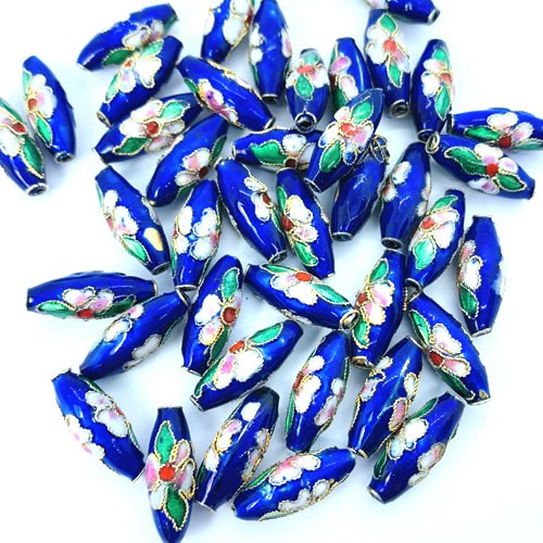 Cloisonne, Olive lang, Dunkelblau mit Blume, 1 Stück
