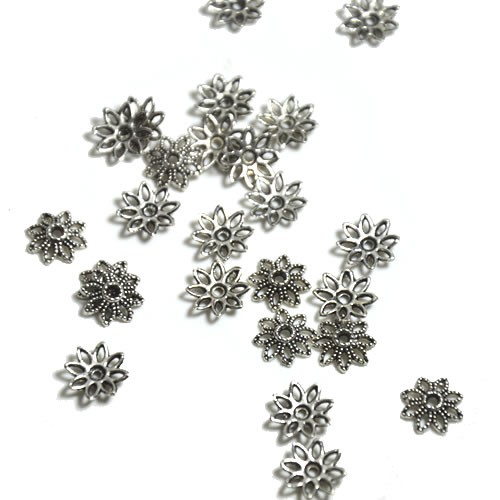 Perlkappe, Metall, Blümchen gepunktet, Silberfarben, 1 Stück