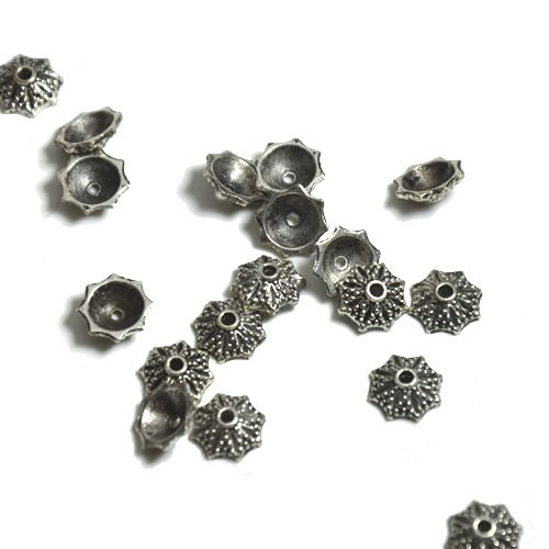 Perlkappe, Metall, Blättchen, 10mm, Silberfarben, 1 Stück