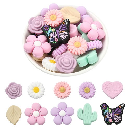 Silikonperlen, Set, Flower Set, 10 Stück
