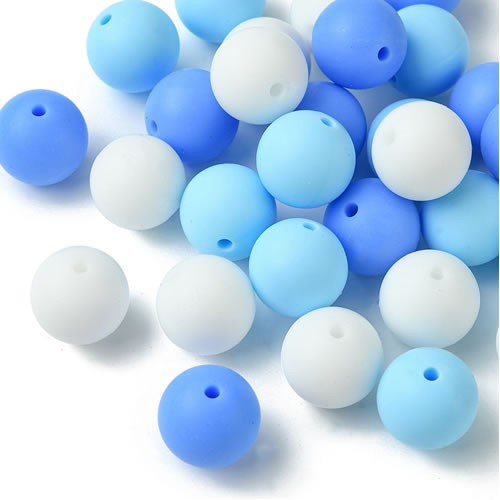 Silikonperle, Rund, Blau Mix, 12 Stück