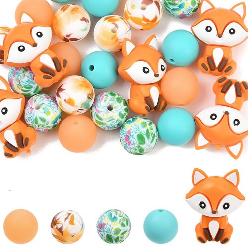 Silikonperle, Fuchs-Set, 3D, 1 Stück
