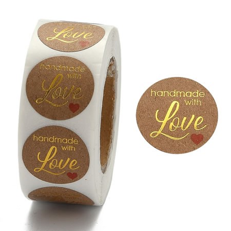 Stickerrolle, Handmade with love, goldfarben, 1 Rolle