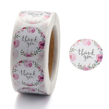 Stickerrolle, Thank You, Blumen, 1 Rolle