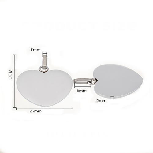 Blanko Tag, Herz, 28mm, 304 Edelstahl, 1 Stück