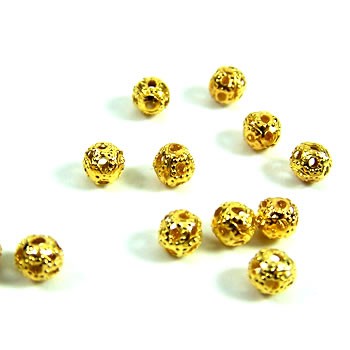 Metallperle, Kugel, Filigrana, Goldfarben-glänzend, 4mm, 50 Stück