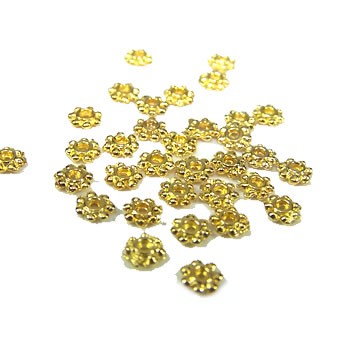 Metallperle, Blümchen, 4mm, Spacer, Goldfarben-Glänzend, 50 Stück