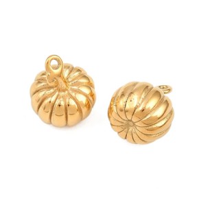 Anhänger, Kürbis, 304 Edelstahl, 18K vergoldet, 1 Stück