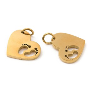 Anhänger, Herz, Fußabdruck, 304 Edelstahl, Goldfarben, 1 Stück