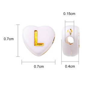 Acrylperlen, Buchstaben, Weiß/Gold, Herz, 100 Stück