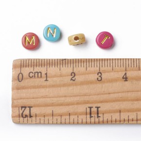 Acrylperlen, Buchstaben, Gemischt/Gold, 7mm, Mix, 300 Stück