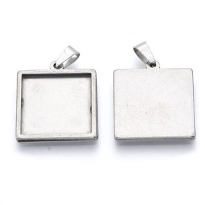Anhänger, Cabochonfassung, 304 Edelstahl, Eckig, 20mm, 1 Stück