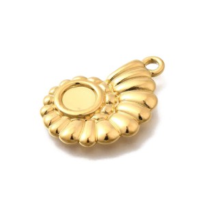 Anhänger, Cabochonfassung, 304 Edelstahl, 18K verg., Muschel, 1 Stück