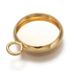 Anhänger, Cabochon, Fassung, 10x8x1,5mm, 18K verg., 1 Stück