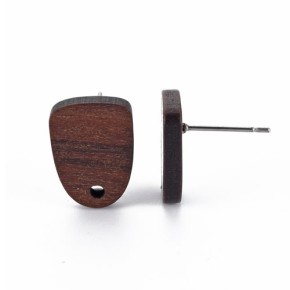 Ohrstecker, Holz, Halboval, 304 Edelstahl, 1 Paar