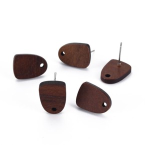 Ohrstecker, Holz, Halboval, 304 Edelstahl, 1 Paar