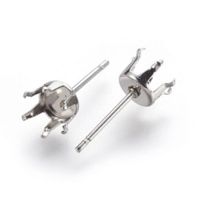 Ohrstecker, Kronen, Cabochon, 304 Edelstsahl, 5mm, 1 Paar