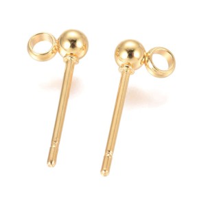 Ohrstecker, Kugel, 304 Edelstahl, Golden, 14mm, 1 Paar