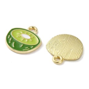 Kiwianhänger, Emaille/Alloy, Goldfarben, 14,5mm, 1 Stück