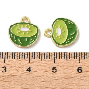 Kiwianhänger, Emaille/Alloy, Goldfarben, 14,5mm, 1 Stück