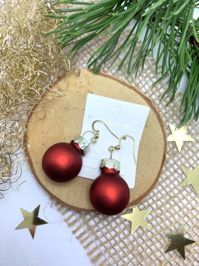 Ohrringe, Christbaumkugel, Rot, Matt, 2cm, 1 Paar