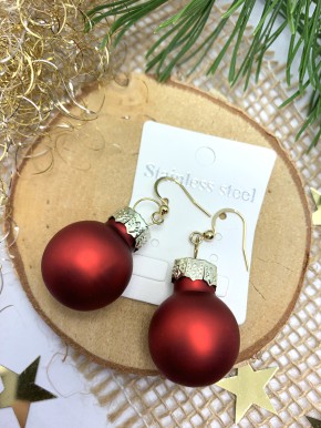 Ohrringe, Christbaumkugel, Rot, Matt, 2cm, 1 Paar
