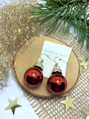Ohrringe, Christbaumkugel, Rot, Glänzend, 2cm, 1 Paar