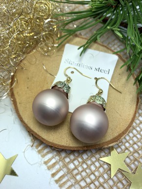 Ohrringe, Christbaumkugel, Altrosa, Matt, 2cm, 1 Paar