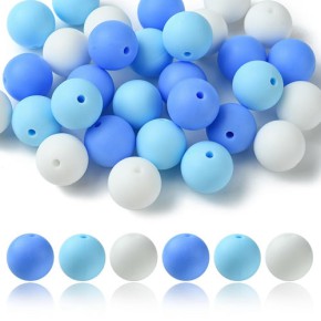 Silikonperle, Rund, Blau Mix, 12 Stück