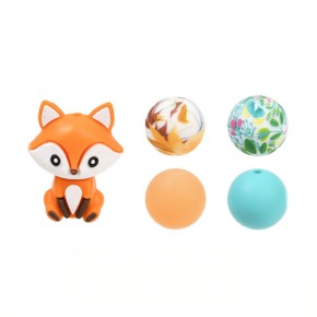 Silikonperle, Fuchs-Set, 3D, 1 Stück
