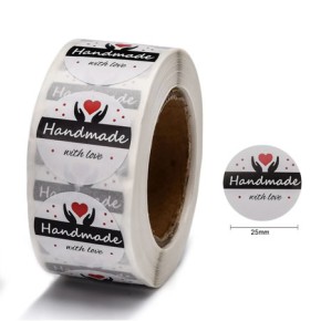 Stickerrolle, Weiß, Handmade with Love, 1 Rolle