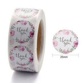 Stickerrolle, Thank You, Blumen, 1 Rolle